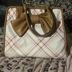 Cato Pink And Brown Satchel Purse With Brown Accent Now