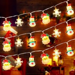 Christmas Lights Decorations 10ft 20 LED Battery Operated Christmas Santa Claus Snowflake Snowman String Lights Waterproof Xmas Fairy Lights for Holid