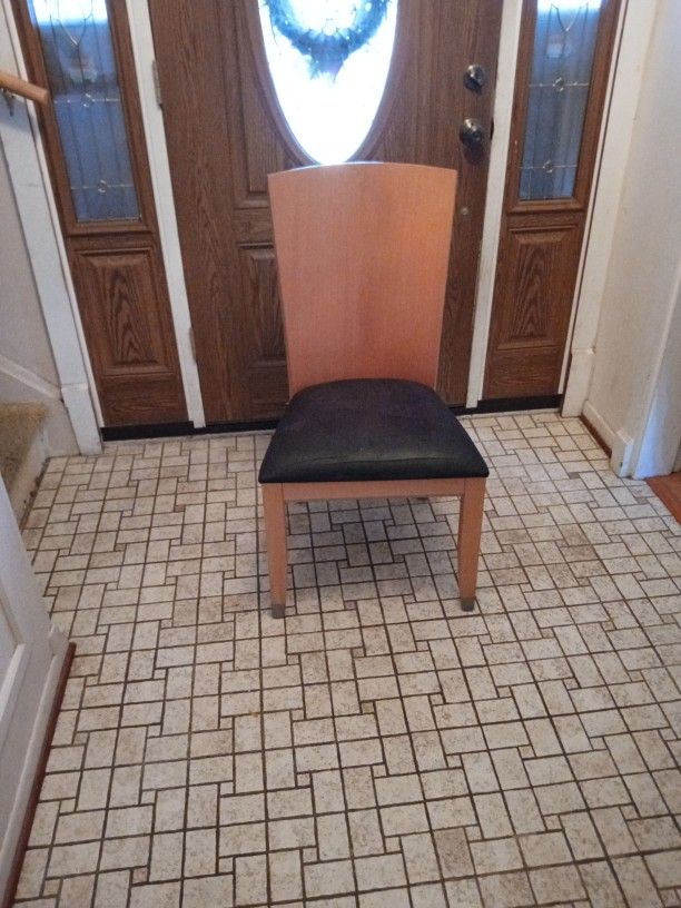 Accent Chair /Light Stained Finish With Black Faux Leather Cushion Seat