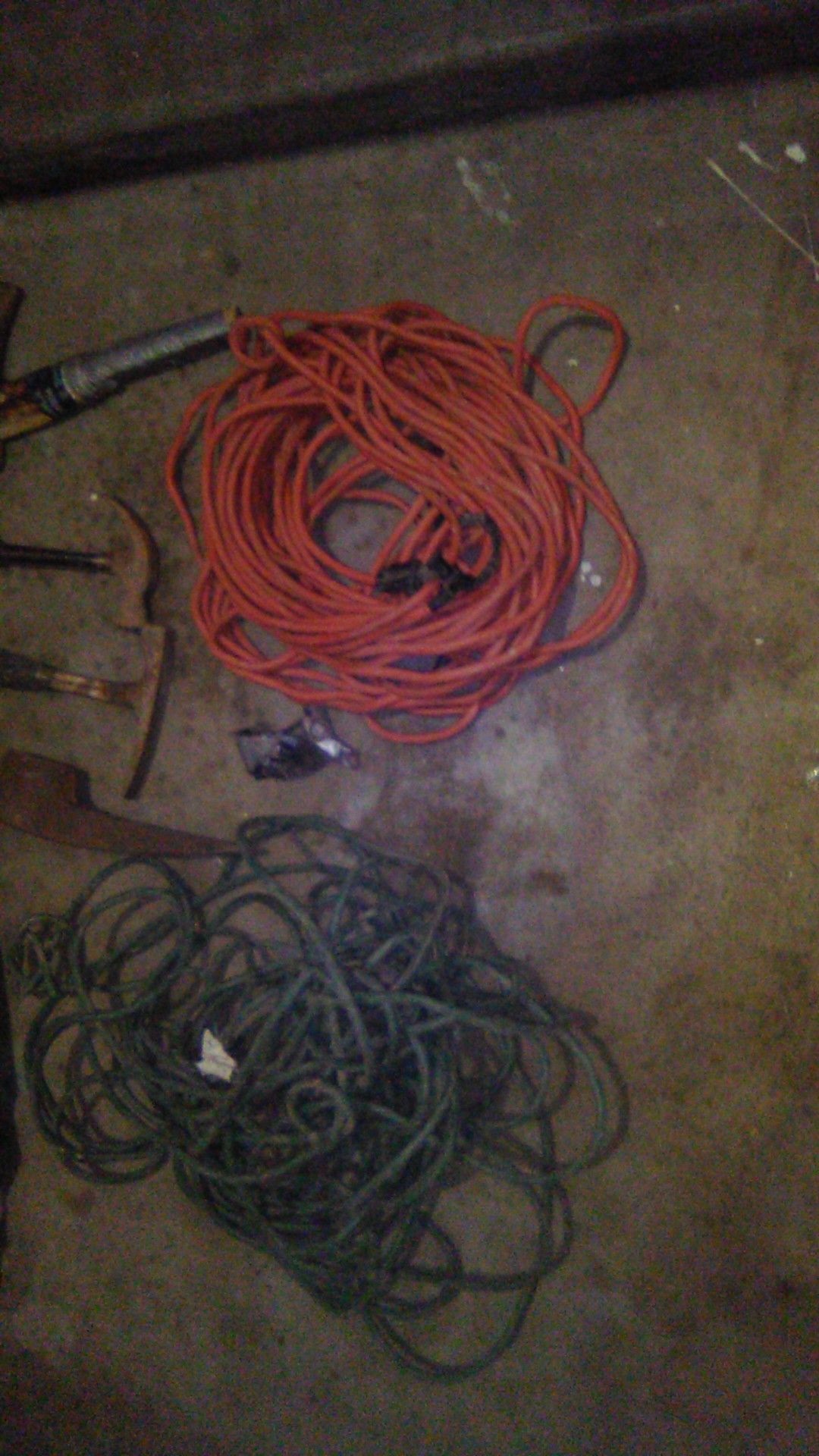 2 50ft extension cords pick head 2 hammers and ax head