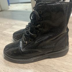 Girls Black Glitter Combat Boots 