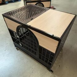 New In Box 42”Lx30”Dx37”H Large Heavy Duty Powder Coated Metal Dog Cage Crate Sturdy Kennel Pet House With Roller Wheels 