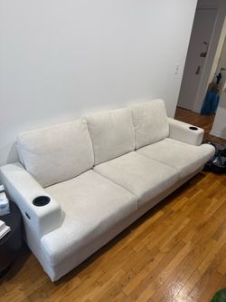 White Couch with Charging Ports