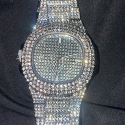 Silver Iced Fashion Watch – Clean & Working