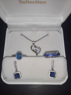 Silver-Tone Blue Stone Jewelry Set