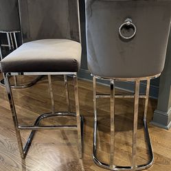 4 Gray Upholstered Kitchen Counter Stools (each $130)