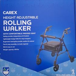 Height Adjustable Rolling Walker With Comfortable Padded Seat