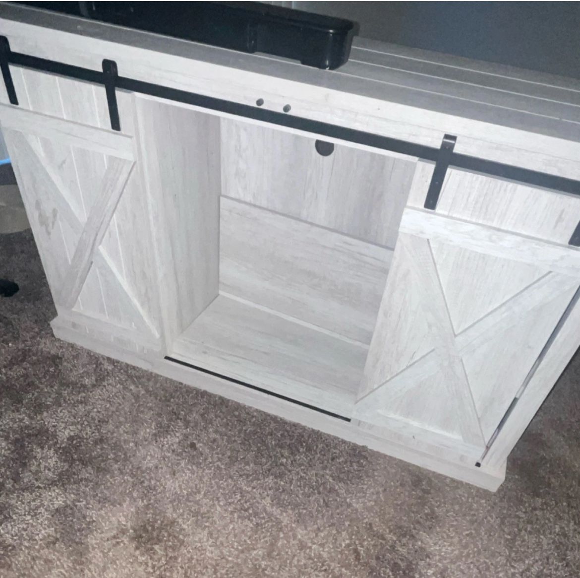 Light Wood TV Stand with Sliding Barn Doors Cable Management Open Storage