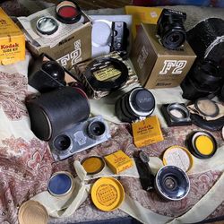 Antique Kodak And Nikon Camera Parts With 35 Mm Camera A Collectors Collection