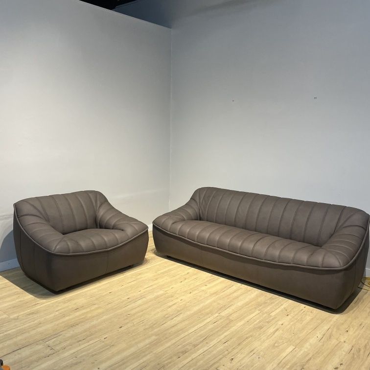 Real Leather Couch Sofa and Oversized Chair