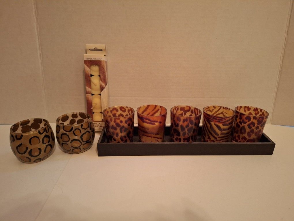 Animal Print Votive Candle Holders And Candles Set