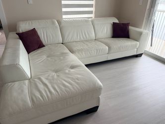 White Leather Sectional Sofa with Chaise