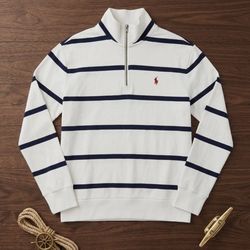 Polo Ralph Lauren Boys Striped Pullover Shirt Youth Size 10-12 Blue Cotton