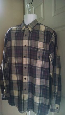 Men's Nautical Plaid Long Sleeve Button Front Size Large Shirt