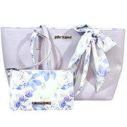 Betsey Johnson Bag Large Lavender Tote Bag Bow w/ White Floral Print Wallet