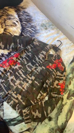 Denim Camo Jacket with Floral Embroidery