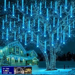 Christmas Lights Outdoor 24 Tubes to 3 Sets of 8-Tubes Ice Blue icicle meteor lights