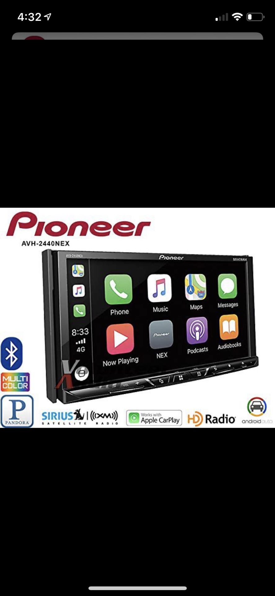 Pioneer AVH-2440NEX DVD RDS AV RECEIVER RADIO HEAD UNIT
