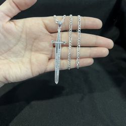 925 Sterling Silver San Miguel Archangel St Michael Sword Figaro Chain
