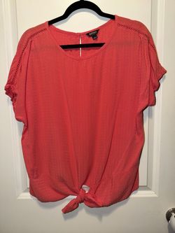 Buffalo David Bitton Womens Short Sleeves Knot Front Coral Pink Blouse Top size large