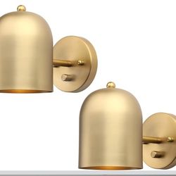 Pathson Set of 2 Hardwired Wall Sconce Dimmer Switch, Brass Finish Wall Light Lamp Adjustable Light Angle Wall Vanity Lighting, E26 Base Reading Light