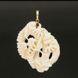 Carved Dragon Bone Pendant With Gold Bail