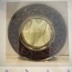 VTG Turkish Copper Cutout Framed Round Mirror 24.75”