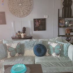 Light Teal  Couch With Accent Chair And Ottoman 