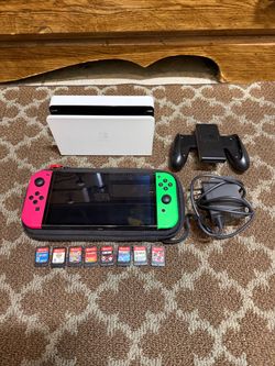 Nintendo Switch OLED Bundle + 8 Games + Dock + Case + Accessories