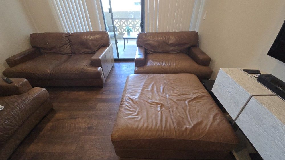 Sofa,Love Seat, Ottoman, Italian Leather