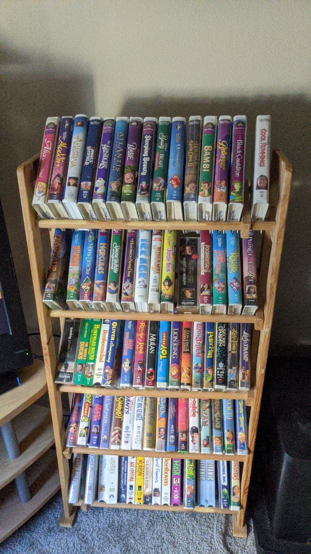 Disney/kids VHS movie collection with VCR