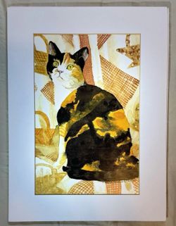 VTG Calico Cat Watercolor Paint Print Original L. Wendy Dunder Limited Edition