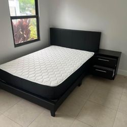 Queen Regular Mattress And Box Spring New And Bed Frame And Nighstand 
