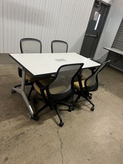 Small Conference Table 60”x 30” Allsteel With 4 Knoll Generation Chairs