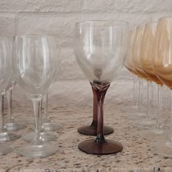 Set of 14 Wine Glasses Various Colors and Sizes