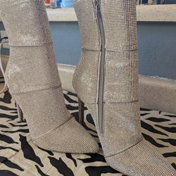 Steve Madden Winona Silver Mid Calf Rhinestone Heels. Size 7.5