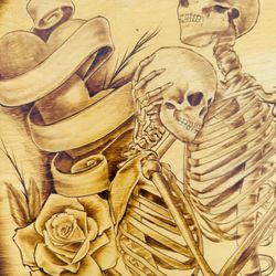 art drawing pyrography on wood amor eterno