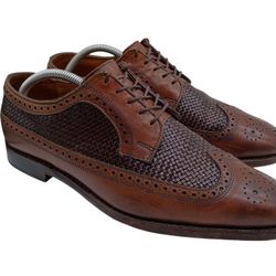 ALLEN EDMONDS 'Leiden' Brown Leather Woven Oxfords Mens Sz 10.5 D Shoes USA $395