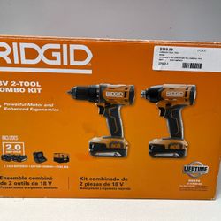 NEW RIDGID R9272 Combo Kit W/ 1/2" Drill Driver 1/4" Impact Driver 2 2.0-Amp Batteries Charger and Bag