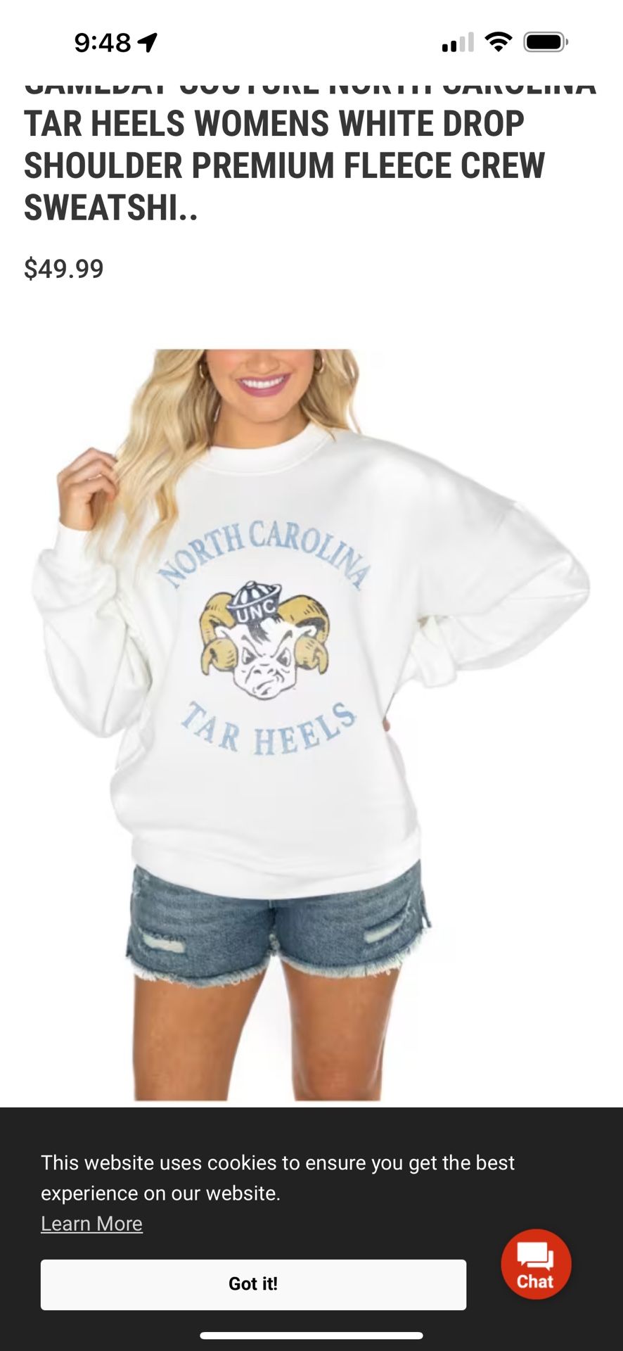 GAMEDAY COUTURE WOMEN’S UNC TAR HEELS SWEATSHIRT, SIZE SMALL / MEDIUM