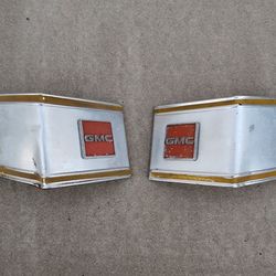 OEM 1973 to 1980 GMC Pickup Truck Cab Corner Molding Trim Emblem Pair