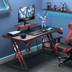 Lacoo 55 Inches Gaming Desk Home Office Desk Modern Style Computer Desk with Cup Holder Headphone Hook, Black $90