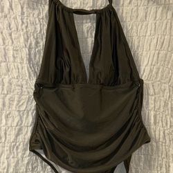 Cupshe: Summer Seaside Green Halter Tummy Control One Piece with Ruched Detail