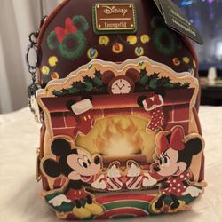 Loungefly Disney Mickey & Minnie Mouse Hot Cocoa Fireplace Mini Backpack Purse