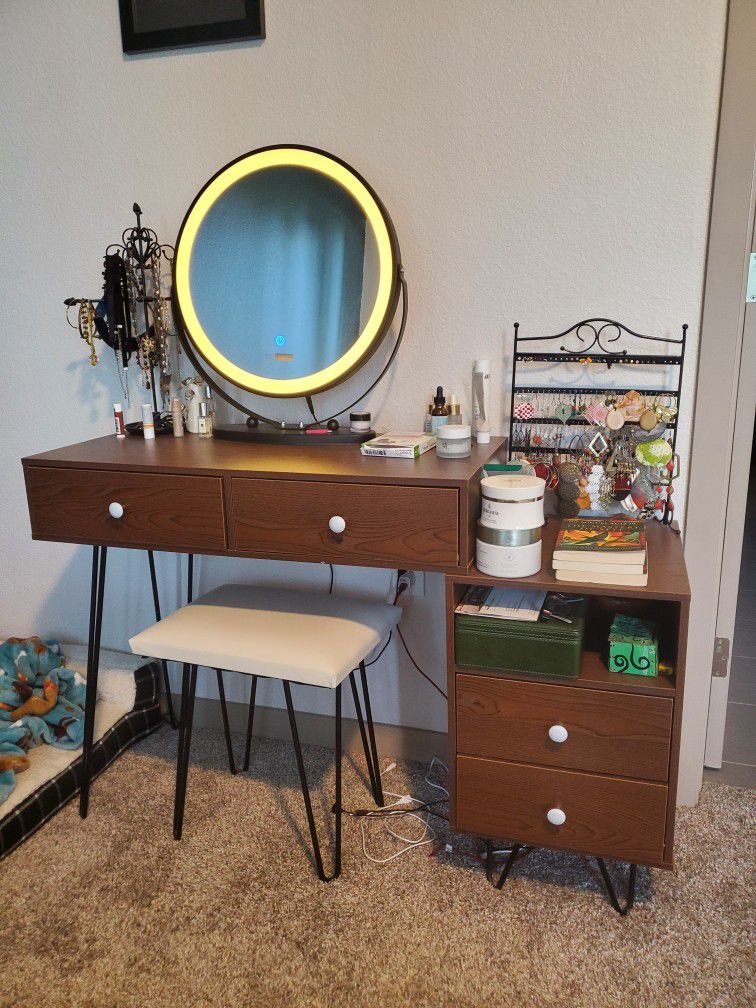 Vanity With Movable And Detachable Mirror Stand Desk Station Makeup