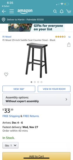 PJ Wood 29-Inch Saddle Seat Counter Stool - Black