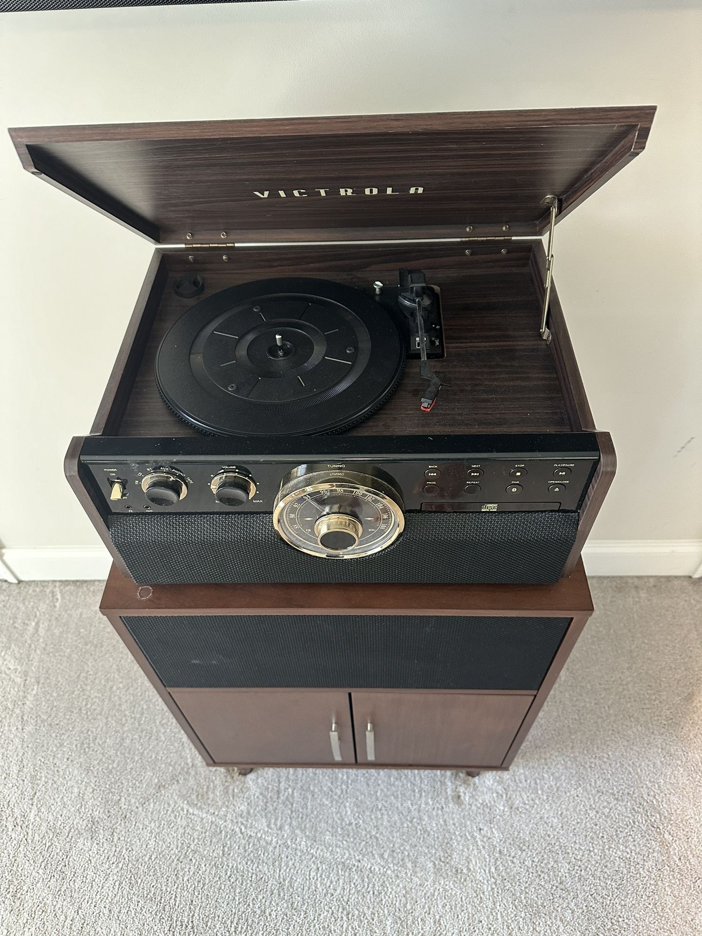 Record Player + Speaker Cabinet + Cassette And Cd Player!