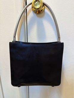 Black Leather Handbag with Metal Handle