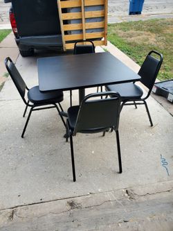 Black Laminate Table & 4 Black Banquet Chairs