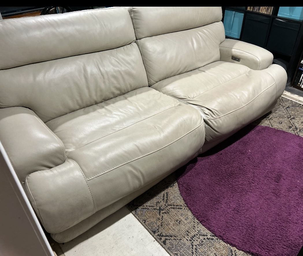 Cream Leather Electric Recliner Sofa